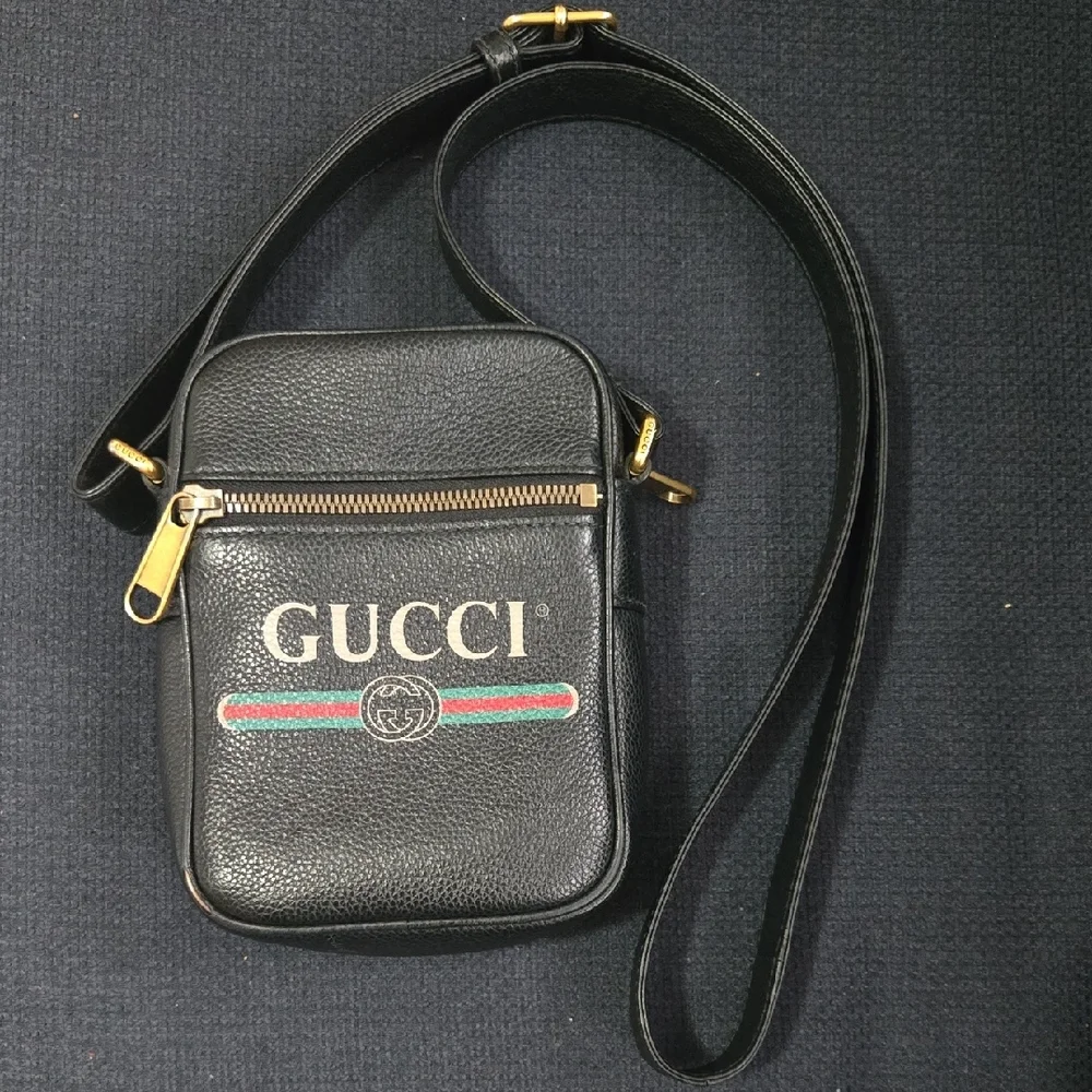 Gucci Black and Gold Messenger Bag with Signature Details